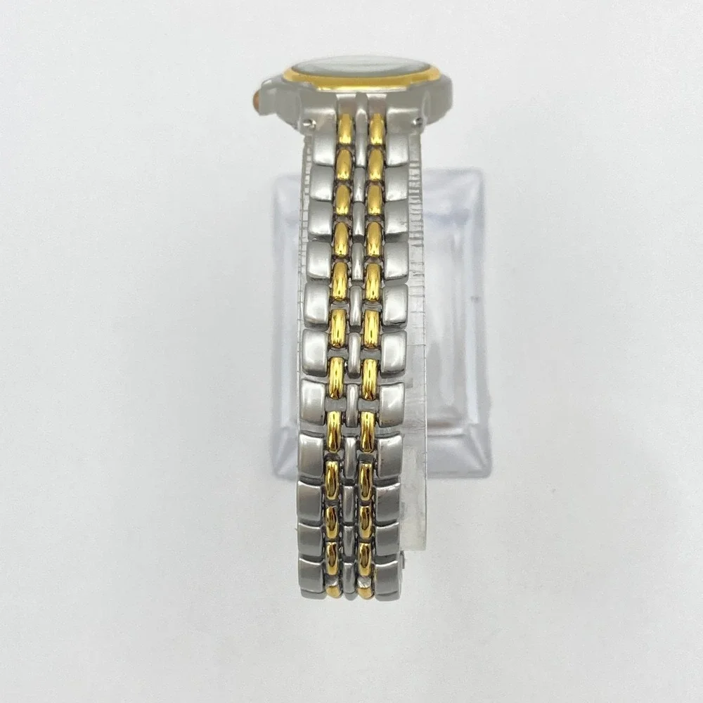Geneva Women's Watch 24mm Gold Silver Two Tone Black Dial New Battery 7.75